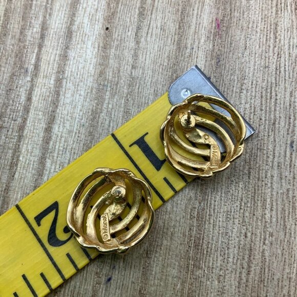 Monet Vintage Gold Tone Swirls Round Stud Earrings - Picture 6 of 6